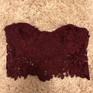 Burgundy lace crop top